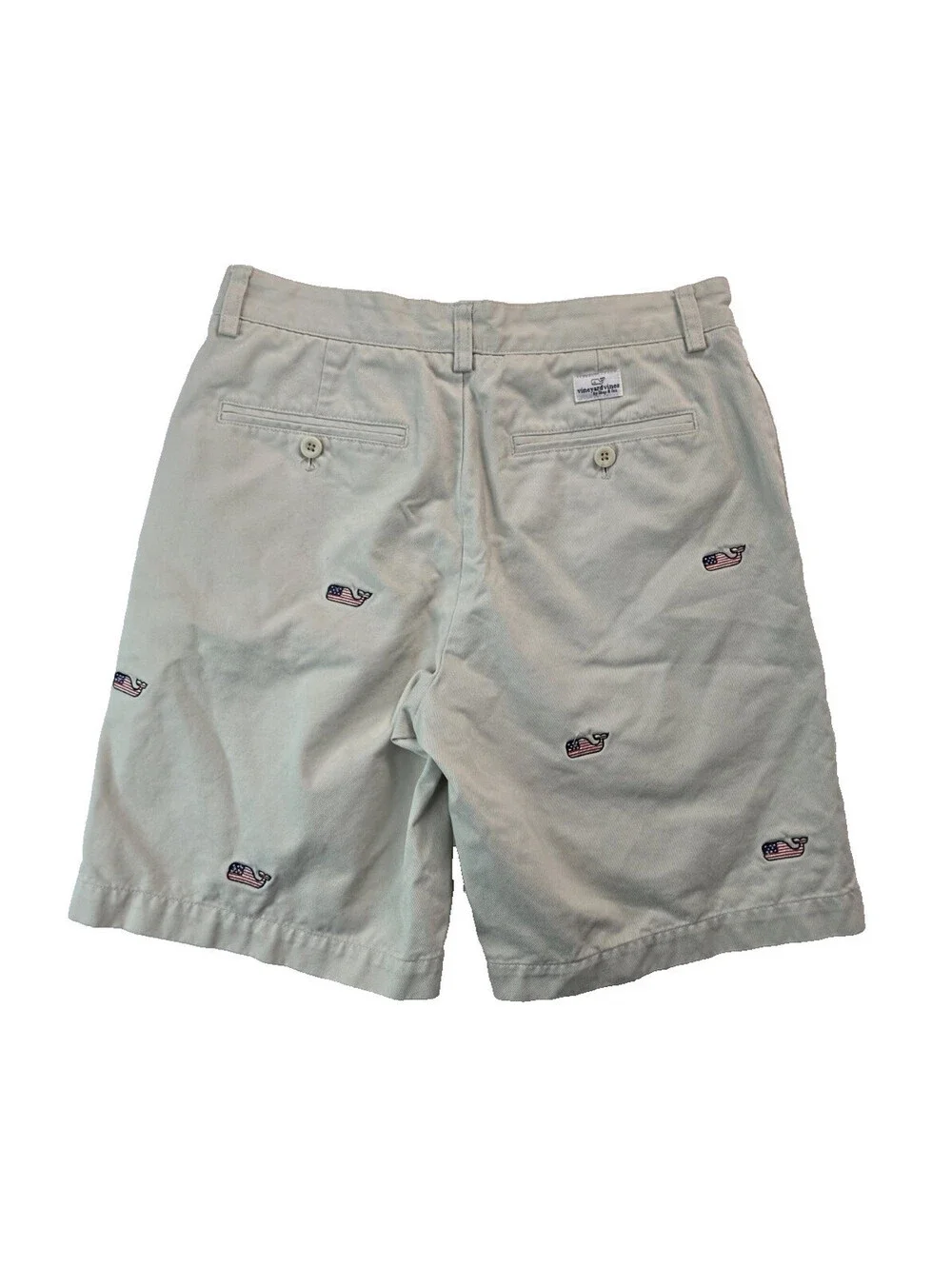 Vineyard Vines USA Flag Whale Logo AOP White Breaker Chino Shorts Mens Size 30